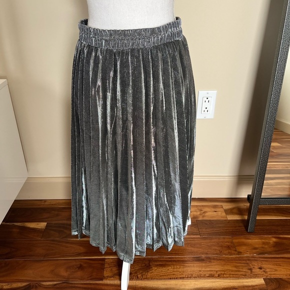 NWT Charon Pleated Skirt Metallic Sliver Size Large - Picture 3 of 6